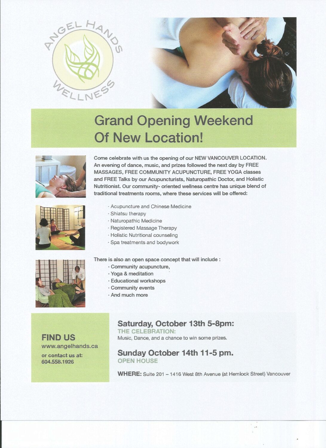 angel hands wellness grand opening flyer acupuncture